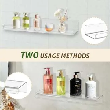 AMEITECH 4 Pack Floating Shelves for Wall, 15" Acrylic Shelves for Room Decor, Book Shelf for Kids, Clear Hanging Display Shelf Organizer for Kitchen, Bedroom, Bathroon Organizers and Storage