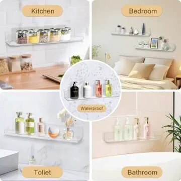 AMEITECH 4 Pack Floating Shelves for Wall, 15" Acrylic Shelves for Room Decor, Book Shelf for Kids, Clear Hanging Display Shelf Organizer for Kitchen, Bedroom, Bathroon Organizers and Storage