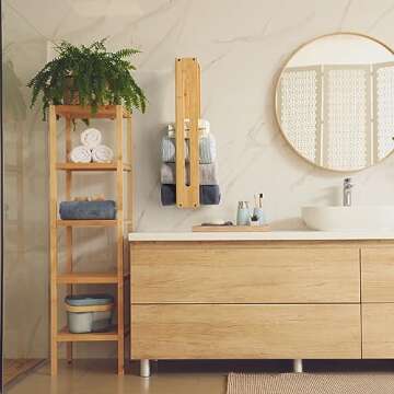 HYNAWIN Bathroom Wall Towel Rack Bamboo Bath Towel Holder for Towel Storage Wall Design Storage Organizer for Large Towels, Small Towels, Hand Towels,Spa, Salon 26''x6''x4''