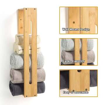 HYNAWIN Bathroom Wall Towel Rack Bamboo Bath Towel Holder for Towel Storage Wall Design Storage Organizer for Large Towels, Small Towels, Hand Towels,Spa, Salon 26''x6''x4''