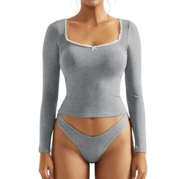 Women's Soft Lounge Set with Lace Square Neck Top