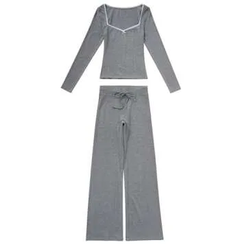 Women's Soft Lounge Set with Lace Square Neck Top