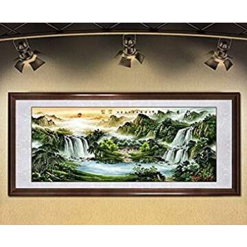 Large Size Feng Shui Painting Treasure Basin,Hand Mounted Wall Scroll Painting Ready to Hang, Office...