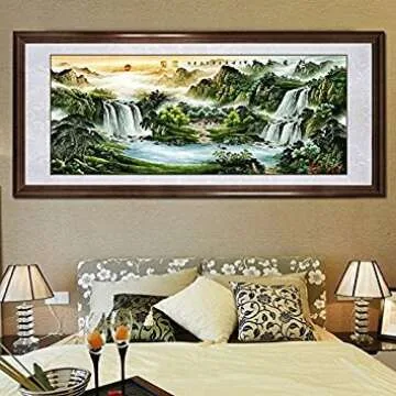 Large Size Feng Shui Painting Treasure Basin,Hand Mounted Wall Scroll Painting Ready to Hang, Office Living Room Decoration Attract Wealth and Good Luck(67"x 29")