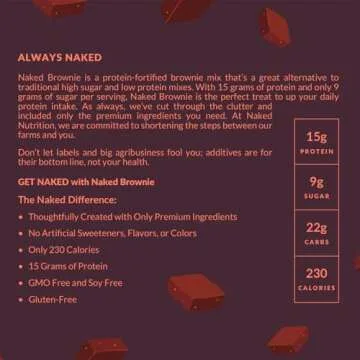 Naked Brownie - High Protein Brownie Mix, No Artificial Sweeteners, 15g Protein, Only 9g Sugar, Gluten Free, Non-GMO, No Soy - 1.2 LB