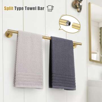 TURS Bath Towel Bar 23.6 Inch Towel Rack Stainless Steel Round Towel Holder Brushed Gold Wall Mounted
