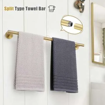 TURS Bath Towel Bar 23.6 Inch Towel Rack Stainless Steel Round Towel Holder Brushed Gold Wall Mounted