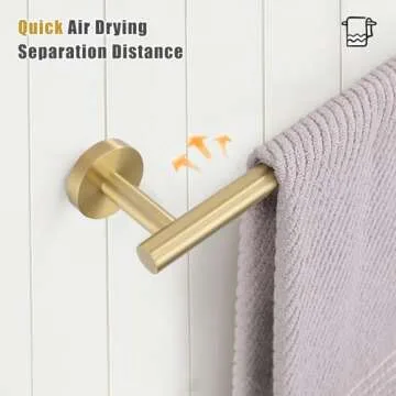 TURS Bath Towel Bar 23.6 Inch Towel Rack Stainless Steel Round Towel Holder Brushed Gold Wall Mounted