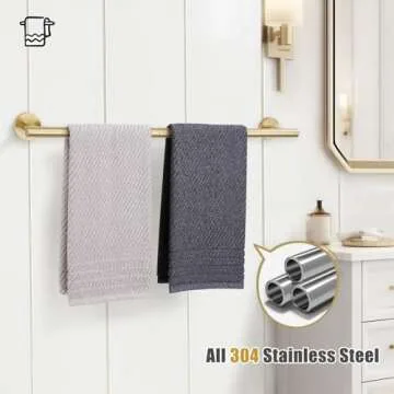 TURS Bath Towel Bar 23.6 Inch Towel Rack Stainless Steel Round Towel Holder Brushed Gold Wall Mounted