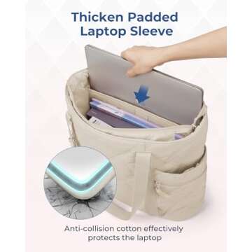 BAGSMART Tote Bag for Women, Puffer Carry On Tote with Zipper, Travel Essentials Quilted Nurse Travel Bag, Beige