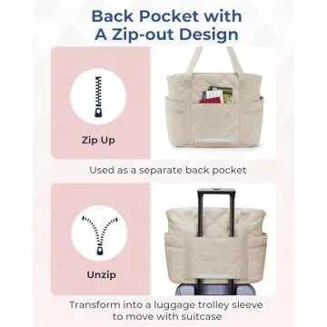 BAGSMART Tote Bag for Women, Puffer Carry On Tote with Zipper, Travel Essentials Quilted Nurse Travel Bag, Beige