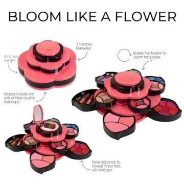 Toysical Makeup Kit for Teens - Flower Palette Gift Set for Teen Girls and Women - Makeup for Girls 10-12 - Petals Expand to 3 Tiers - Variety Shade Array - Full Starter Kit for Beginners