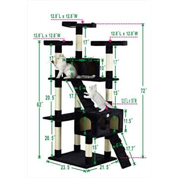 Go Pet Club 72" Tall Cat Tree Tower with Cat Condos - Large Cat Tree - Cat Tower for Indoor Cats - P...