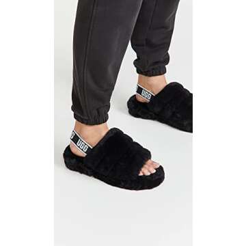 UGG Women's Fluff Yeah Slide Slipper, Black, 6