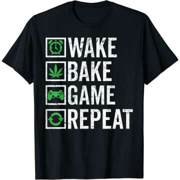Wake, Bake, Game, Repeat: 420 Cannabis THC Stoner T-Shirt
