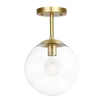 Light Society Zeno Globe Semi Flush Mount Ceiling Light, Matte White with Brass Finish, Contemporary Mid Century Modern Style Lighting Fixture (LS-C176-BRS-MLK)