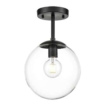 Light Society Zeno Globe Semi Flush Mount Ceiling Light, Matte White with Brass Finish, Contemporary Mid Century Modern Style Lighting Fixture (LS-C176-BRS-MLK)