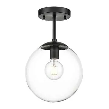 Light Society Zeno Globe Semi Flush Mount Ceiling Light, Matte White with Brass Finish, Contemporary Mid Century Modern Style Lighting Fixture (LS-C176-BRS-MLK)