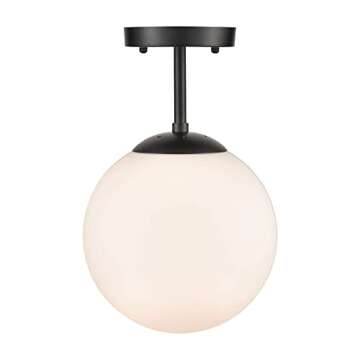 Light Society Zeno Globe Semi Flush Mount Ceiling Light, Matte White with Brass Finish, Contemporary Mid Century Modern Style Lighting Fixture (LS-C176-BRS-MLK)