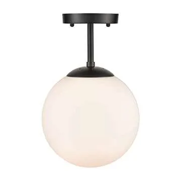 Light Society Zeno Globe Semi Flush Mount Ceiling Light, Matte White with Brass Finish, Contemporary Mid Century Modern Style Lighting Fixture (LS-C176-BRS-MLK)