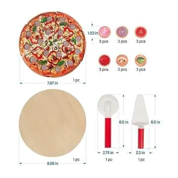 WoodenEdu Cutting Play Food Toy for Kids Kitchen,Wooden Pizza Set Pretend Play Kitchen Accessories,L...