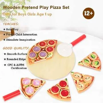 WoodenEdu Cutting Play Food Toy for Kids Kitchen,Wooden Pizza Set Pretend Play Kitchen Accessories,Learning Toy Birthday Gifts for Boys Girls Toddlers (6 pcs Set)