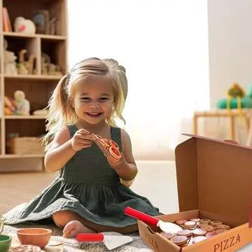 WoodenEdu Cutting Play Food Toy for Kids Kitchen,Wooden Pizza Set Pretend Play Kitchen Accessories,Learning Toy Birthday Gifts for Boys Girls Toddlers (6 pcs Set)