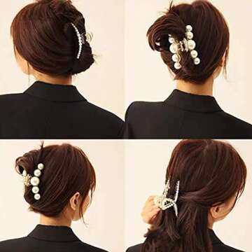 Agirlvct Pearl Hair Clips,Elegant Hair Clip Strong Hold Jaw Clips,Big Pearl Hair Claw Clips Barrettes Nonslip Birthday Thankgiving Christmas Gift for Women Girls Daughter Girlfriend (6 Pack)