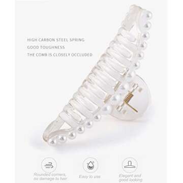 Agirlvct Pearl Hair Clips,Elegant Hair Clip Strong Hold Jaw Clips,Big Pearl Hair Claw Clips Barrettes Nonslip Birthday Thankgiving Christmas Gift for Women Girls Daughter Girlfriend (6 Pack)