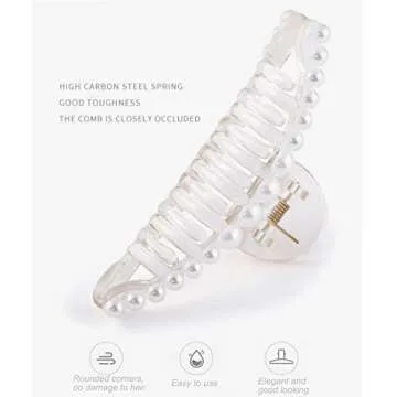 Agirlvct Pearl Hair Clips,Elegant Hair Clip Strong Hold Jaw Clips,Big Pearl Hair Claw Clips Barrettes Nonslip Birthday Thankgiving Christmas Gift for Women Girls Daughter Girlfriend (6 Pack)