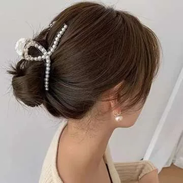 Agirlvct Pearl Hair Clips,Elegant Hair Clip Strong Hold Jaw Clips,Big Pearl Hair Claw Clips Barrettes Nonslip Birthday Thankgiving Christmas Gift for Women Girls Daughter Girlfriend (6 Pack)