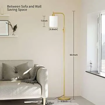 SUNMORY Industrial Floor Lamps for Living Room, Modern Floor Lamp with 3-Color Temperature LED Bulb, Tall Standing Lamp with White Frosted Hanging Glass Shade, Farmhouse Gold Floor Lamp for Bedroom