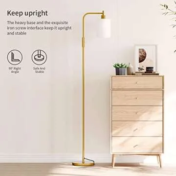 SUNMORY Industrial Floor Lamps for Living Room, Modern Floor Lamp with 3-Color Temperature LED Bulb, Tall Standing Lamp with White Frosted Hanging Glass Shade, Farmhouse Gold Floor Lamp for Bedroom