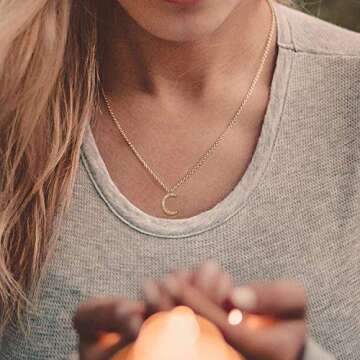 Befettly Moon Necklace 14k Gold Fill Dainty Simple Cute Crescent Moon Pendant Women CK10-Moon