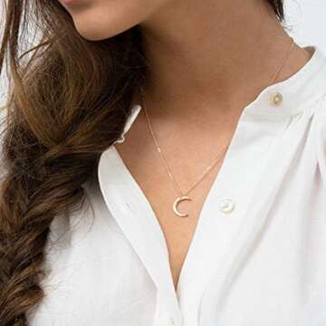 Befettly Moon Necklace 14k Gold Fill Dainty Simple Cute Crescent Moon Pendant Women CK10-Moon