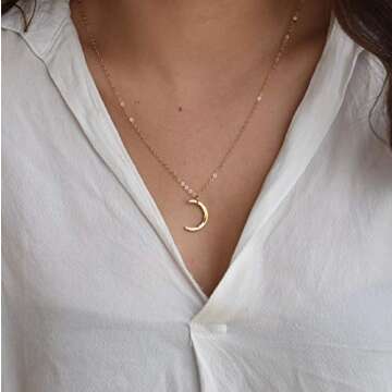 Befettly Moon Necklace 14k Gold Fill Dainty Simple Cute Crescent Moon Pendant Women CK10-Moon