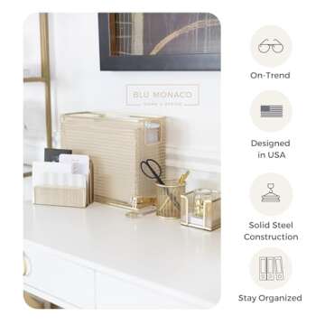Desk Accessories Gold - 5 Piece Desk Accessories Set for Office Organization Gold with Hanging File ...