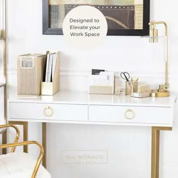 Desk Accessories Gold - 5 Piece Desk Accessories Set for Office Organization Gold with Hanging File Holder Gold Desk Accessories for Women Office File Organizer Gold Boho Desk Organizer Desk Décor