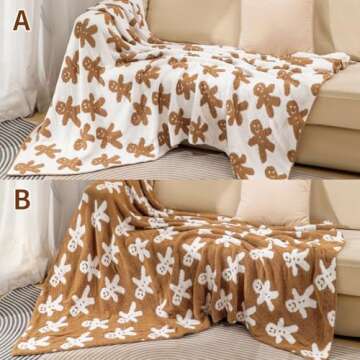Christmas Gingerbread Throw Blanket Gingerbread Man Throw Blankets Thick Plush Fluffy Furry Blankets for Couch Bed Sofa Chair Travel Camping Christmas Blanket Decor Gifts for Women, Men(50x60)