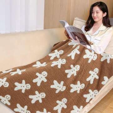 Christmas Gingerbread Throw Blanket Gingerbread Man Throw Blankets Thick Plush Fluffy Furry Blankets for Couch Bed Sofa Chair Travel Camping Christmas Blanket Decor Gifts for Women, Men(50x60)