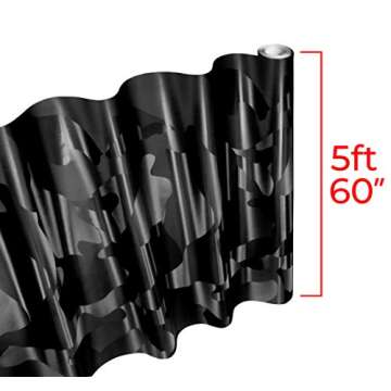 VViViD+ 2020 Edition Black Stealth Large Sized Pattern Camouflage Vinyl Car Wrap Roll (3ft x 5ft) Se...