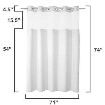 River Dream White Fabric Shower Curtain Set, Cotton Blend, Waffle Weave, with Snap in Replacement Liner，71 x 74 inches