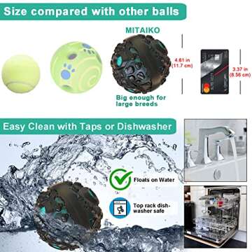 MITAIKO Dog Toy Ball for Aggressive Chewers, Interactive Fetch Dog Ball with Fun Squeaky Wobble Giggle Sound, Durable for Small Medium Large Dogs, Non-Toxic Rubber Pet Chew Toys, Black & Lake Blue