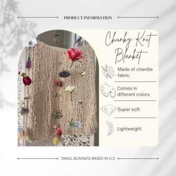 Kaffrey 50 x 60 Inches, 4.2 lb, Chunky Knit Blanket, Luxury Hand-Knitted Chenille Throw Blanket, Soft and Cozy Giant Knitted Blanket, Machine-Washable and Non-Shedding, Bubbly Champagne