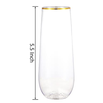 N9R 36 Pack of Stemless Champagne Flutes - Gold Rim