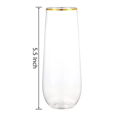 N9R 36 Pack of Stemless Champagne Flutes - Gold Rim