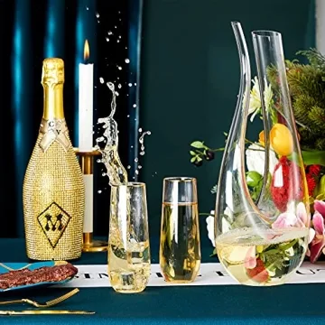 N9R 36 Pack of Stemless Champagne Flutes - Gold Rim