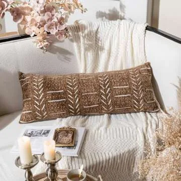 BlissBlush Brown Boho Lumbar Pillow Cover for Home Decor
