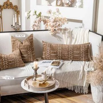 BlissBlush Brown Boho Lumbar Pillow Cover for Home Decor