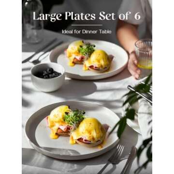 DOWAN 10.5” Moon-White Sesame Glaze Large Dinner Plates Set of 6, Porcelain Ceramic, Microwave, Oven & Dishwasher Safe, Elegant Design Perfect for Daily Dining, Family Gatherings, Parties & Gifts